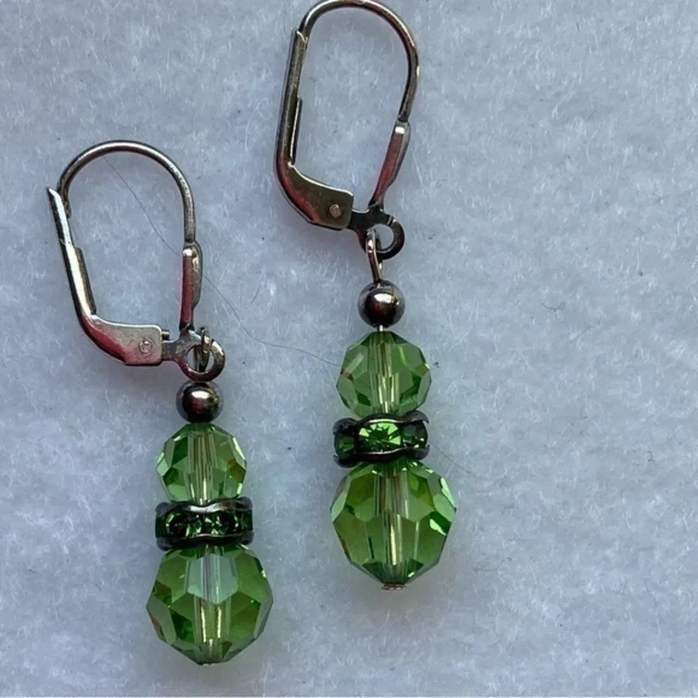 Handmade 925 Silver Peridot Green Crystal Beaded Ball Drop Earrings NEW